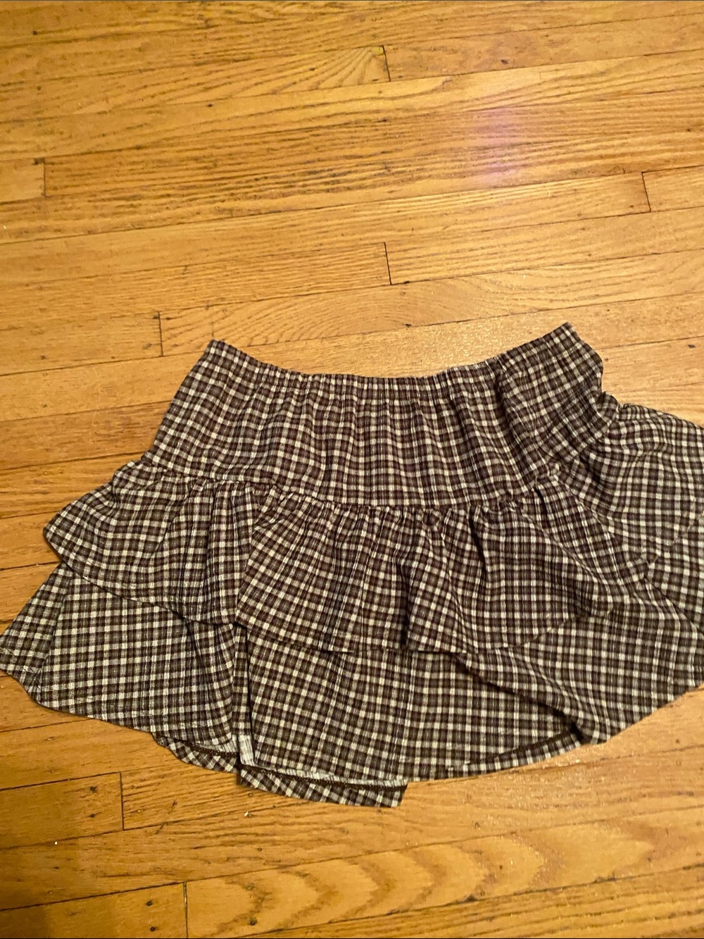 Brown and white Plaid ruffled skirt